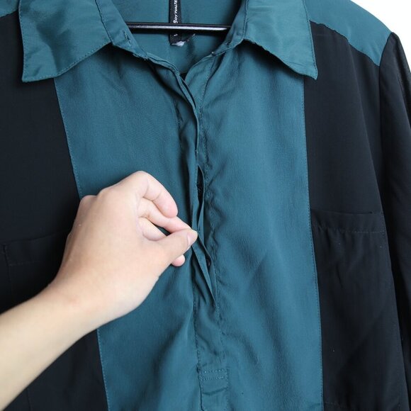 W118 By Walter Baker Contrast Green Black Long Sleeve Blouse Size Large - Picture 3 of 9